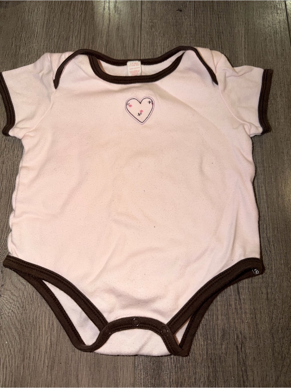 Vintage Baby Pink Heart Onsie with Brown Trim